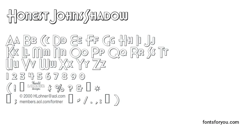 Шрифт HonestJohnsShadow – алфавит, цифры, специальные символы