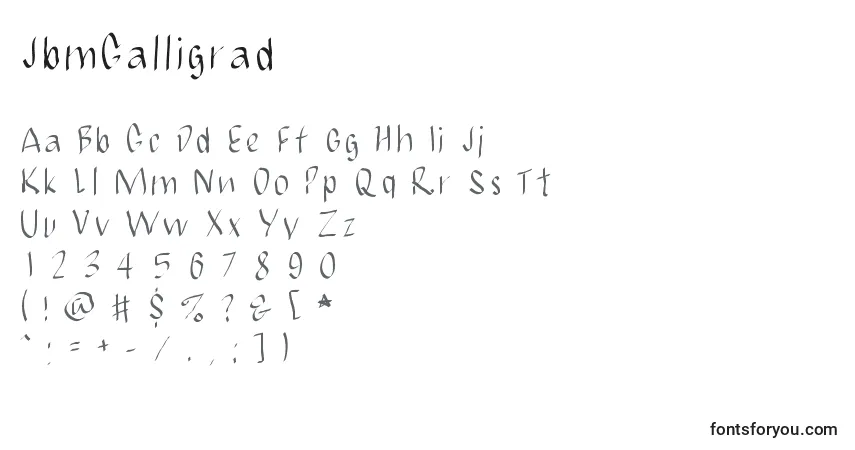 Czcionka JbmCalligrad – alfabet, cyfry, specjalne znaki