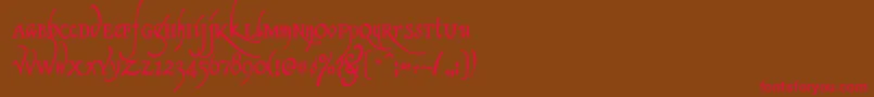 フォントClerica – 赤い文字が茶色の背景にあります。