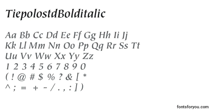 Шрифт TiepolostdBolditalic – алфавит, цифры, специальные символы