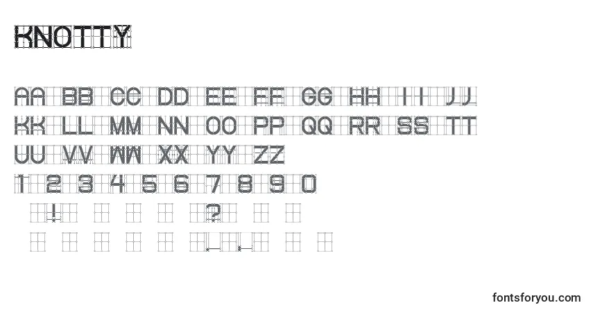 Czcionka Knotty – alfabet, cyfry, specjalne znaki