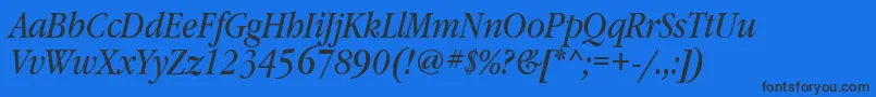 Fonte GaramondbooknarrowgttItalic – fontes pretas em um fundo azul