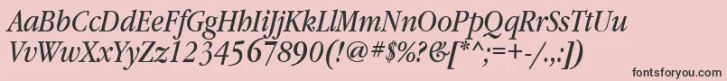 Fonte GaramondbooknarrowgttItalic – fontes pretas em um fundo rosa