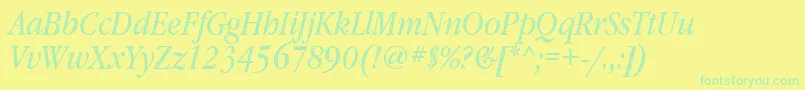 Fonte GaramondbooknarrowgttItalic – fontes verdes em um fundo amarelo
