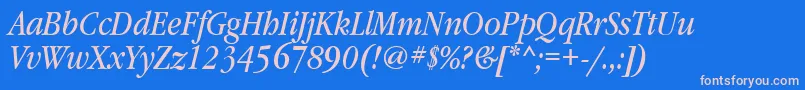 Fonte GaramondbooknarrowgttItalic – fontes rosa em um fundo azul