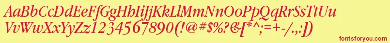 GaramondbooknarrowgttItalic Font – Red Fonts on Yellow Background