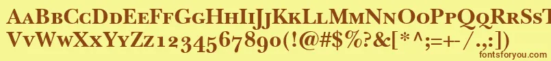 フォントBaskervilleSmallCapsSsiBoldSmallCaps – 茶色の文字が黄色の背景にあります。