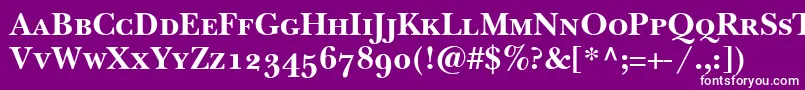 BaskervilleSmallCapsSsiBoldSmallCaps-fontti – valkoiset fontit violetilla taustalla