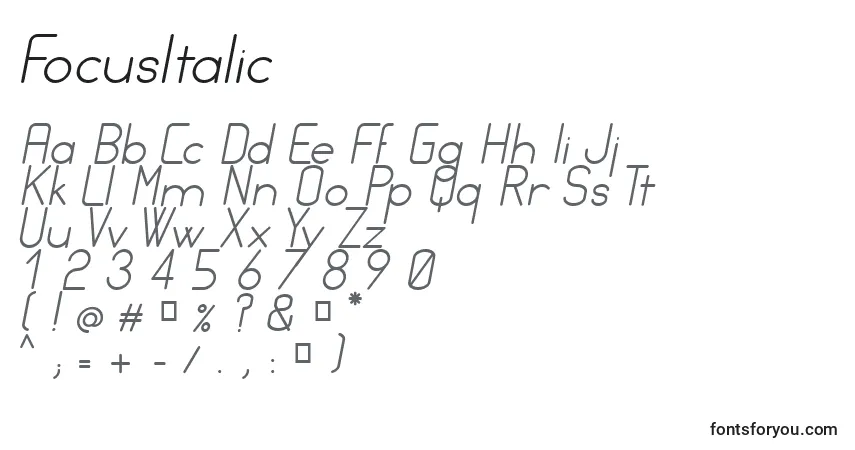 Police FocusItalic - Alphabet, Chiffres, Caractères Spéciaux
