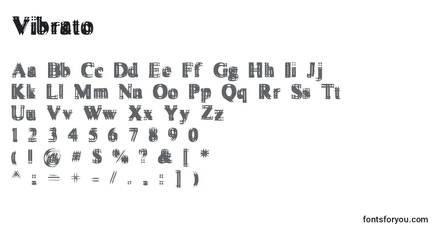 Schriftart Vibrato – Alphabet, Zahlen, spezielle Symbole