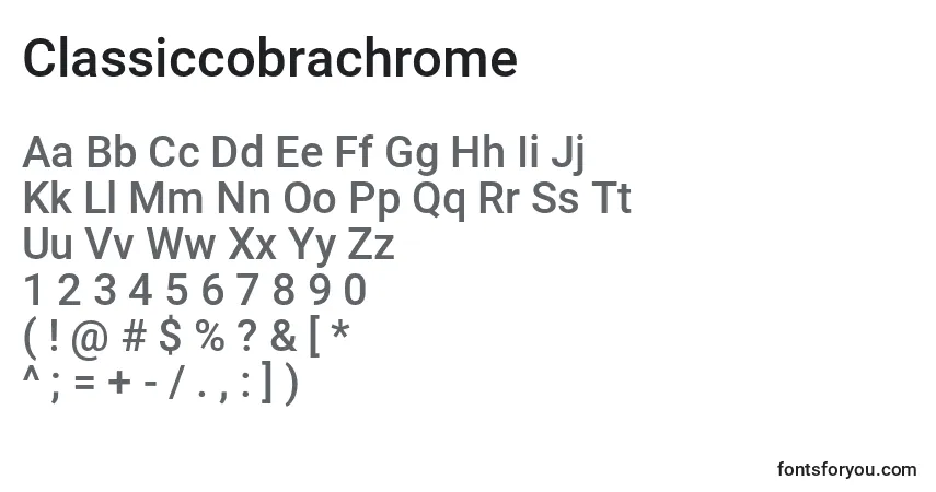 Шрифт Classiccobrachrome – алфавит, цифры, специальные символы