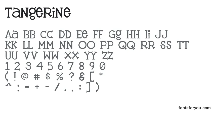 Czcionka Tangerine – alfabet, cyfry, specjalne znaki