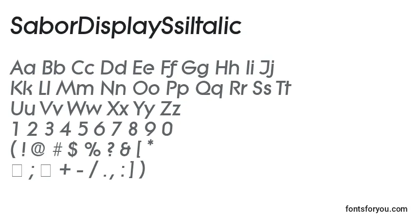 A fonte SaborDisplaySsiItalic – alfabeto, números, caracteres especiais