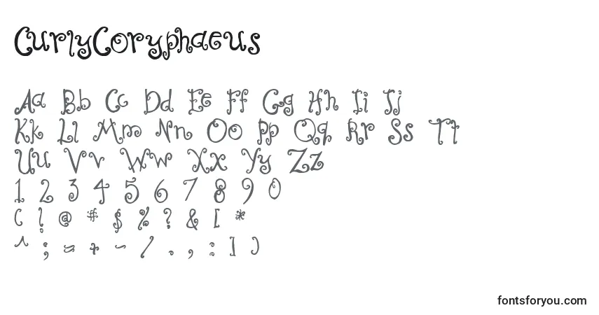 Czcionka CurlyCoryphaeus – alfabet, cyfry, specjalne znaki