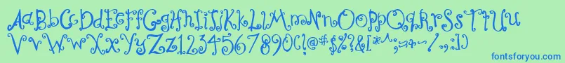 CurlyCoryphaeus-fontti – siniset fontit vihreällä taustalla