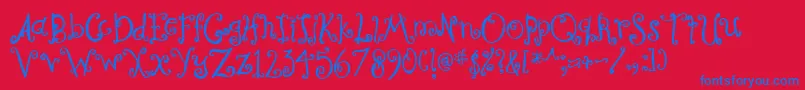 CurlyCoryphaeus-Schriftart – Blaue Schriften auf rotem Hintergrund