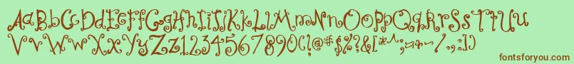 CurlyCoryphaeus-Schriftart – Braune Schriften auf grünem Hintergrund
