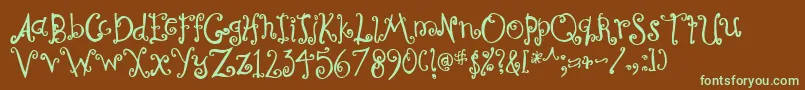 フォントCurlyCoryphaeus – 緑色の文字が茶色の背景にあります。