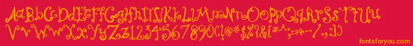 フォントCurlyCoryphaeus – 赤い背景にオレンジの文字