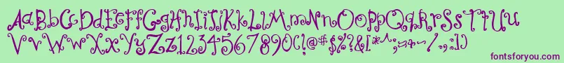 CurlyCoryphaeus-fontti – violetit fontit vihreällä taustalla