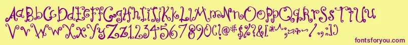 CurlyCoryphaeus-fontti – violetit fontit keltaisella taustalla