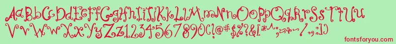 CurlyCoryphaeus-Schriftart – Rote Schriften auf grünem Hintergrund
