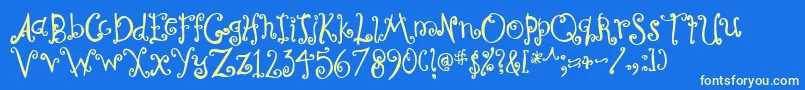 フォントCurlyCoryphaeus – 黄色の文字、青い背景