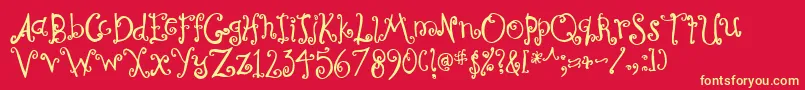 CurlyCoryphaeus-fontti – keltaiset fontit punaisella taustalla