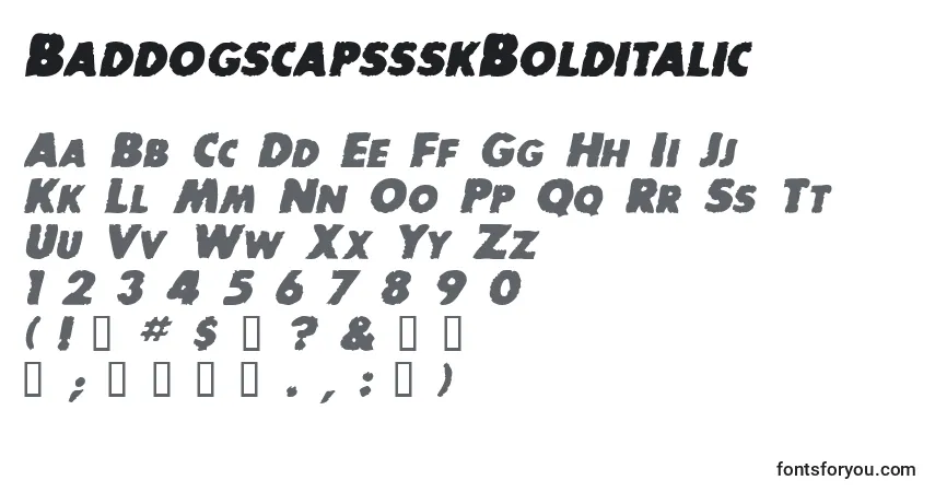 Czcionka BaddogscapssskBolditalic – alfabet, cyfry, specjalne znaki