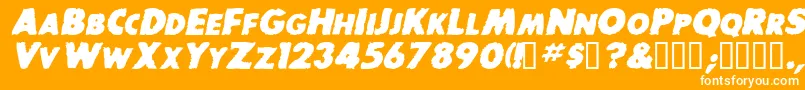 BaddogscapssskBolditalic-Schriftart – Weiße Schriften auf orangefarbenem Hintergrund