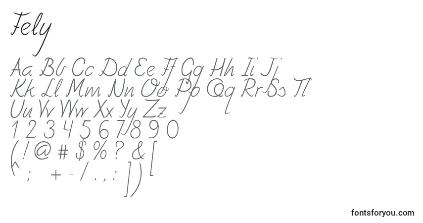 Schriftart Fely (71573) – Alphabet, Zahlen, spezielle Symbole
