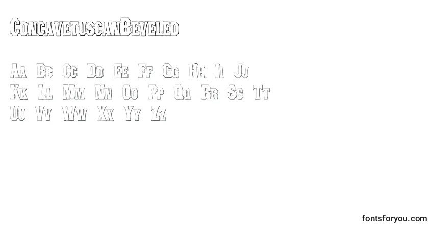 A fonte ConcavetuscanBeveled – alfabeto, números, caracteres especiais
