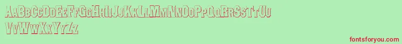 ConcavetuscanBeveled-Schriftart – Rote Schriften auf grünem Hintergrund