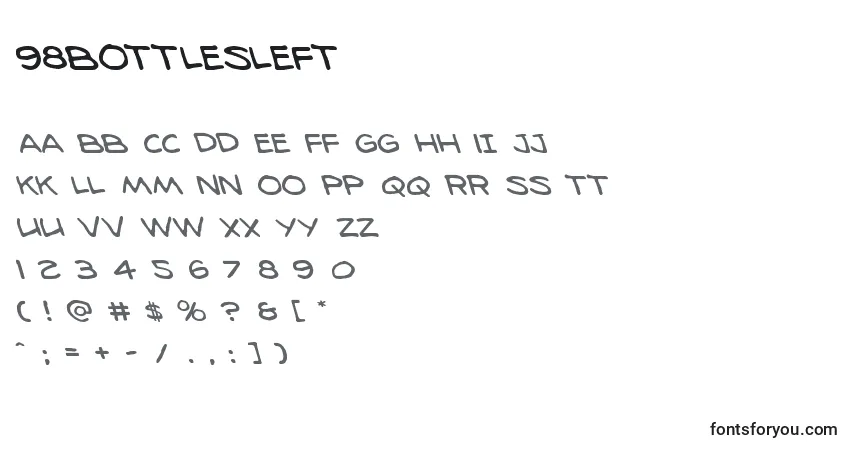 Czcionka 98bottlesleft – alfabet, cyfry, specjalne znaki