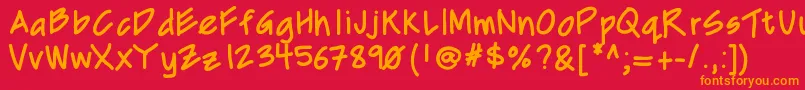 Mixcd-Schriftart – Orangefarbene Schriften auf rotem Hintergrund