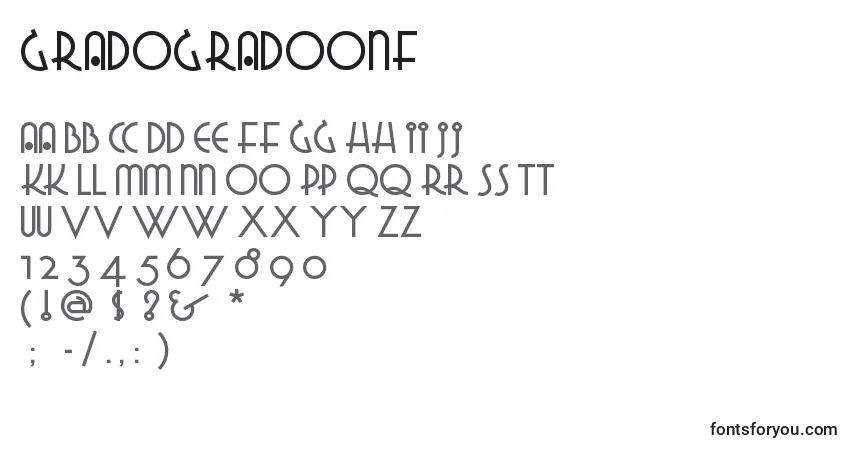 Schriftart Gradogradoonf – Alphabet, Zahlen, spezielle Symbole