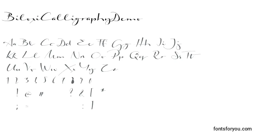 Czcionka BiloxiCalligraphyDemo – alfabet, cyfry, specjalne znaki