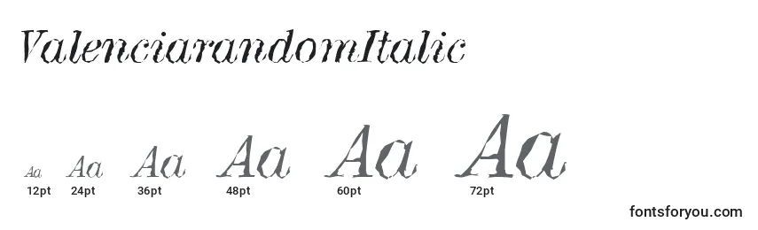 Размеры шрифта ValenciarandomItalic