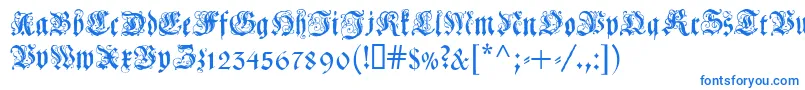 Coelnischecurrentfraktur-Schriftart – Blaue Schriften auf weißem Hintergrund