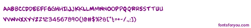 Kangaroocourtrotate-Schriftart – Violette Schriften auf weißem Hintergrund