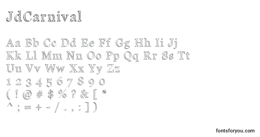 Schriftart JdCarnival – Alphabet, Zahlen, spezielle Symbole