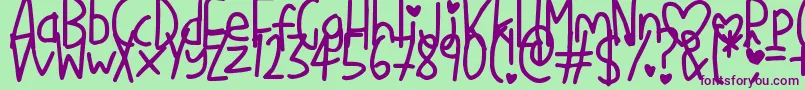 Saiba mais sobre a fonte LoveMe Fonte LoveMe – fontes roxas em um fundo verde