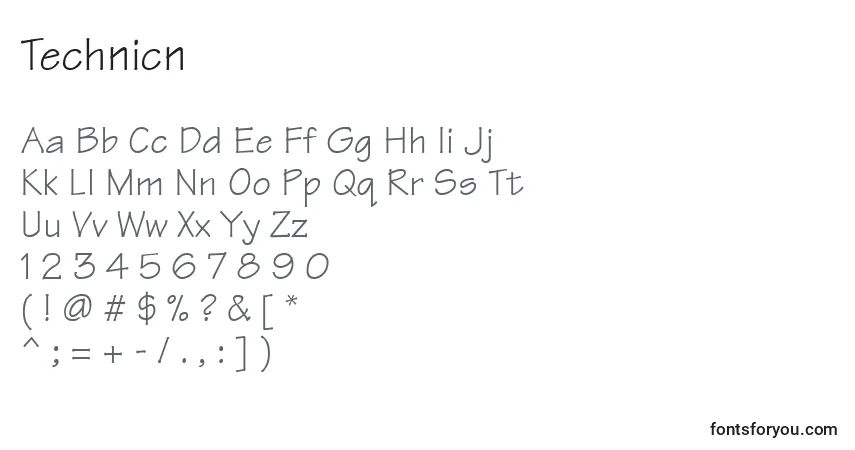 Schriftart Technicn – Alphabet, Zahlen, spezielle Symbole