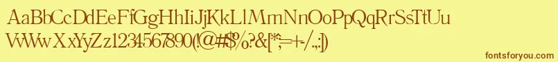 フォントLiterature – 茶色の文字が黄色の背景にあります。