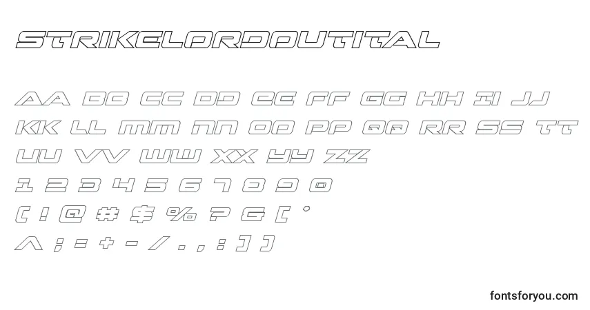 Czcionka Strikelordoutital – alfabet, cyfry, specjalne znaki