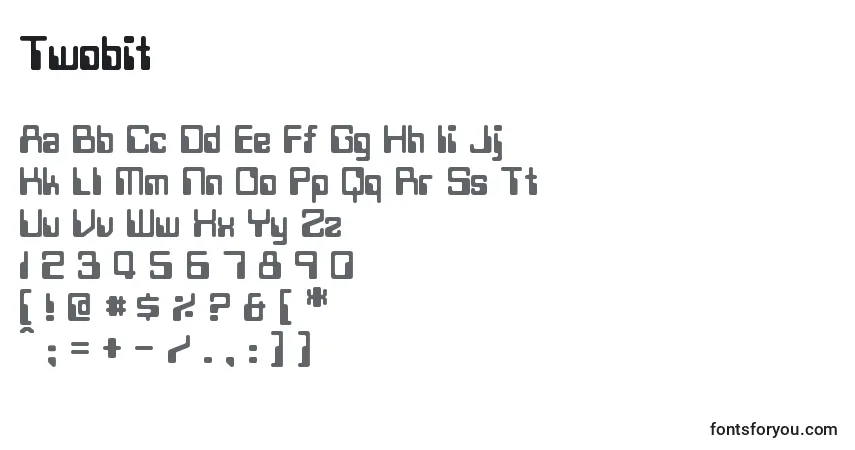 A fonte Twobit – alfabeto, números, caracteres especiais