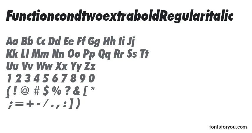A fonte FunctioncondtwoextraboldRegularitalic – alfabeto, números, caracteres especiais