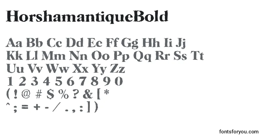 A fonte HorshamantiqueBold – alfabeto, números, caracteres especiais