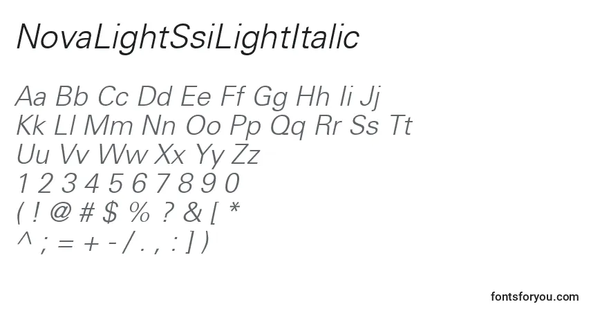 Czcionka NovaLightSsiLightItalic – alfabet, cyfry, specjalne znaki