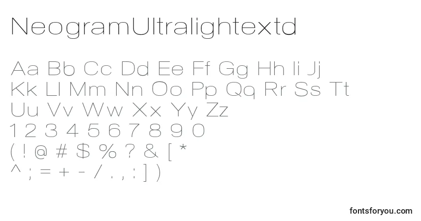 Schriftart NeogramUltralightextd – Alphabet, Zahlen, spezielle Symbole